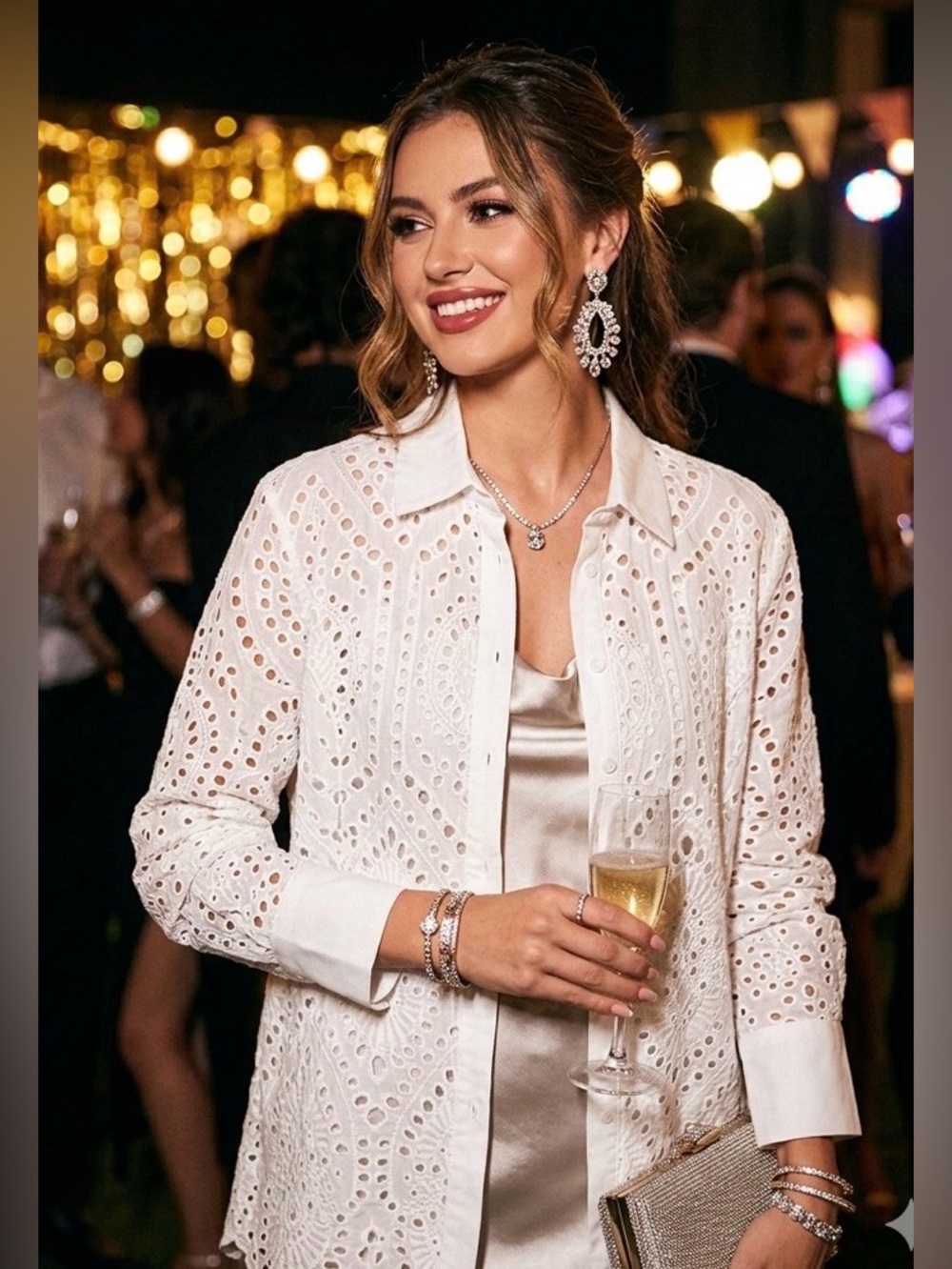 Ravel White Eyelet Lace Button-Up Shirt